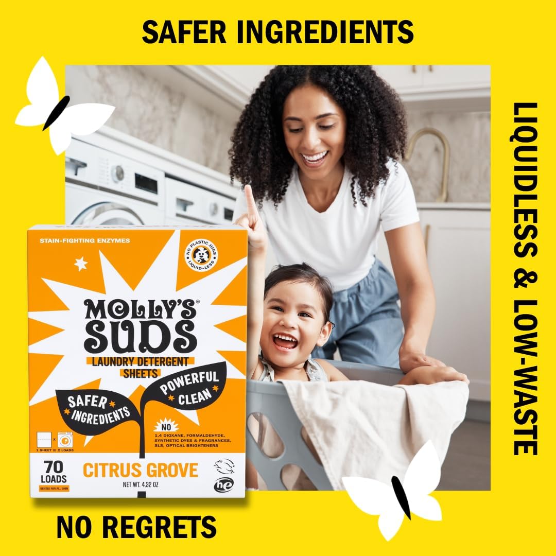 Molly’s Suds Laundry Detergent Sheets | Gentle on Sensitive Skin, Powerful Bio-Based Enzymes