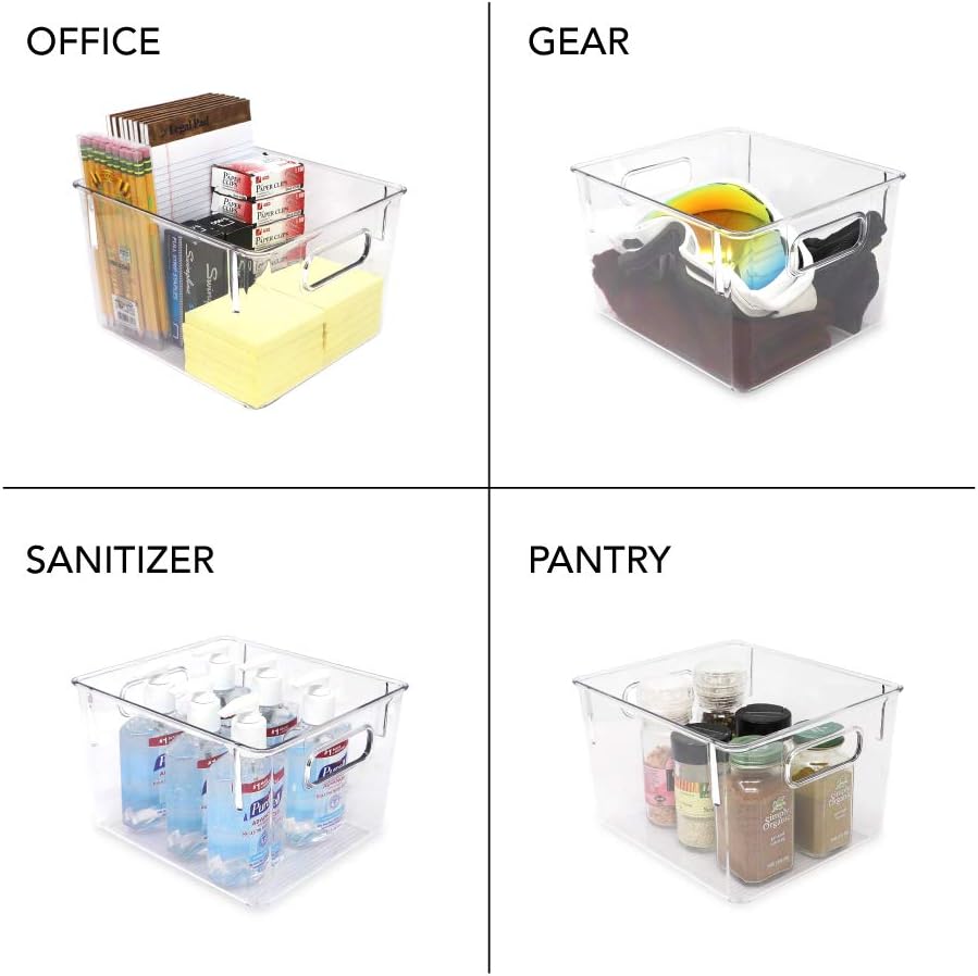 Isaac Jacobs 3-Pack Medium Clear Storage Bins with Handles, Plastic Organizer for Home or