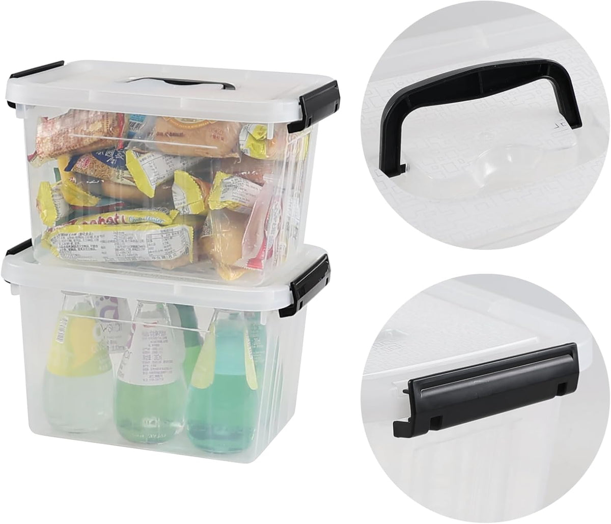 4 Packs Plastic Stackable Storage Container Bin with Lid and Latch, Plastic Latching Box with