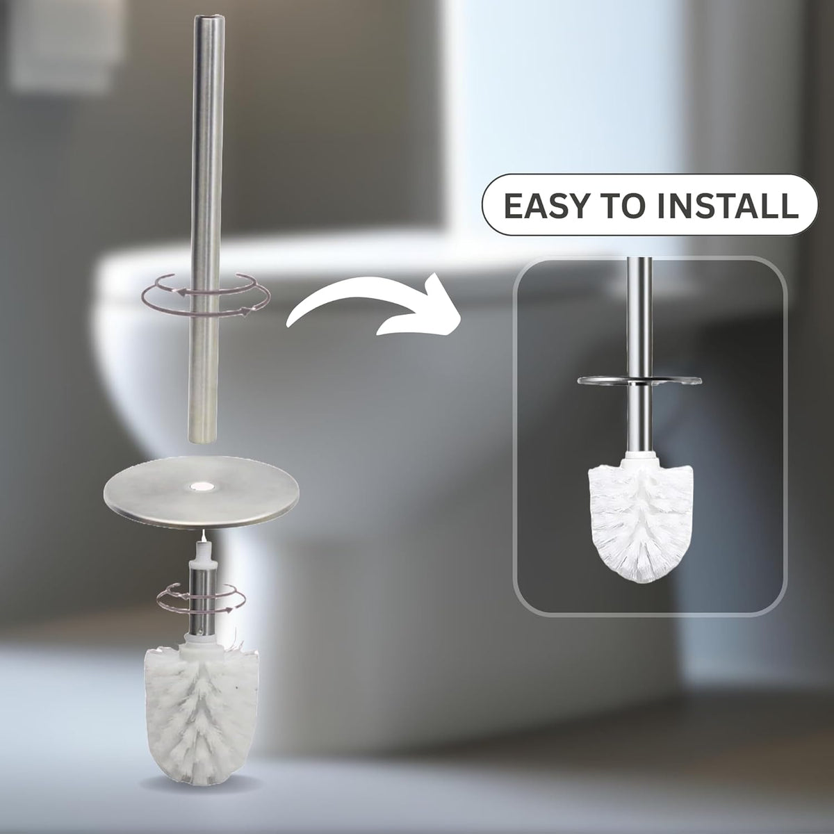 Escenzy Modern Toilet Brush and Holder Set Mosaic Glass | Non-Rustic Stainless Steel | Practical &