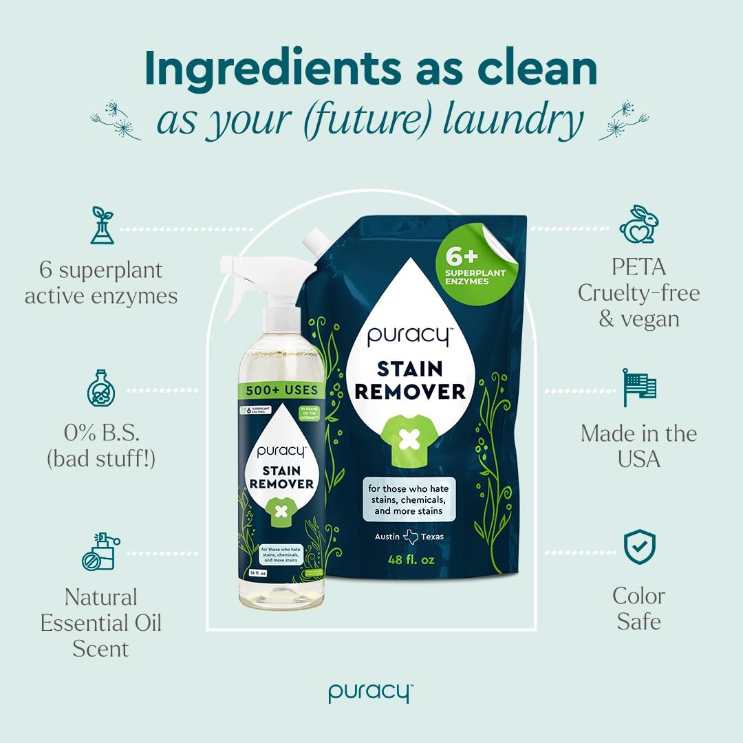 Puracy Stain Remover, Natural Based Travel and Laundry Stain Cleaner for Clothes, Baby Essentials