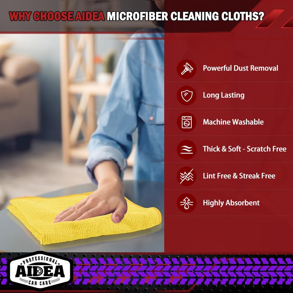 AIDEA Microfiber Cleaning Cloth, 20PK, Microfiber Towels for Cars, Premium All Purpose Car Cloths