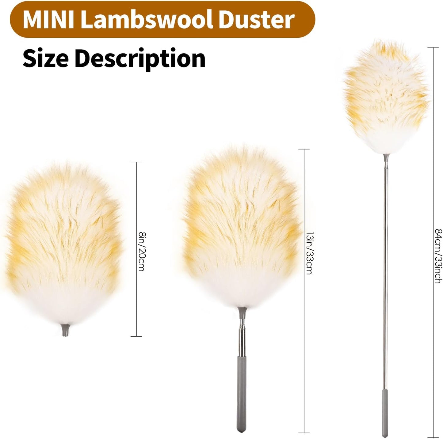 Mini Feathers Duster,Telescoping Lambswool Dusters with Stainless Steel Extension Pole Up to 34"