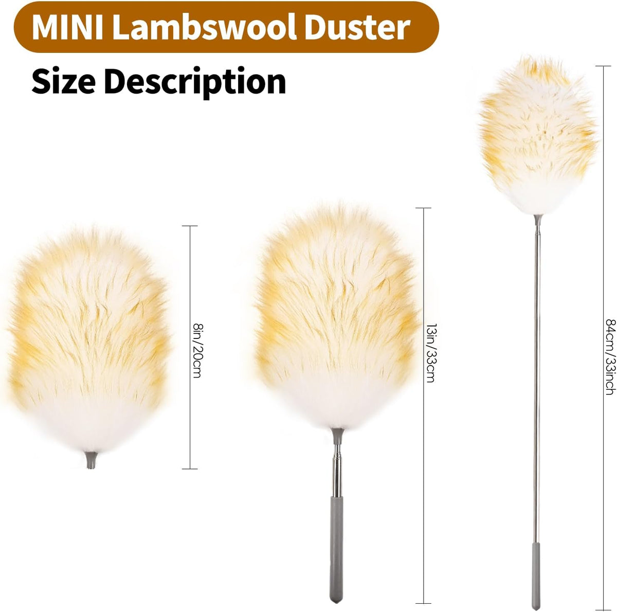 Mini Feathers Duster,Telescoping Lambswool Dusters with Stainless Steel Extension Pole Up to 34"