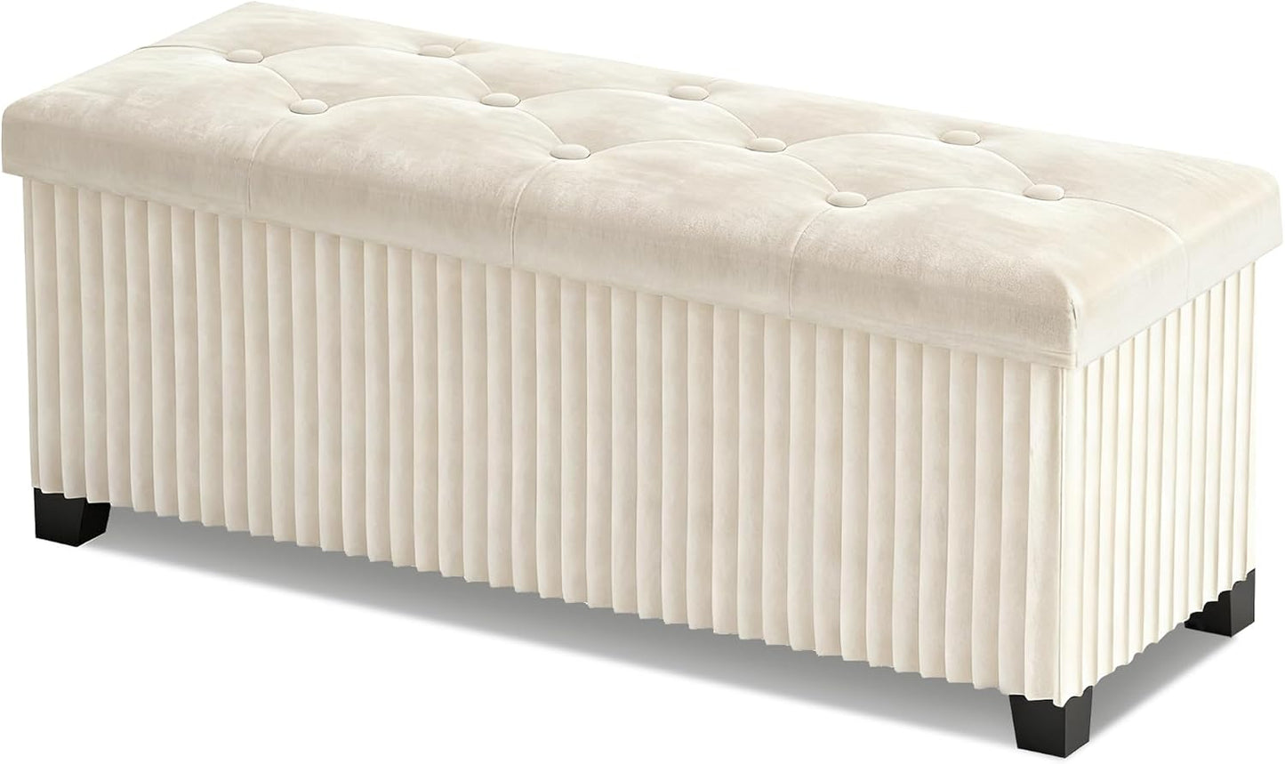 Storage Ottoman Bench, 43 Inch Foldable Ottoman with Legs, Velvet Foot Rest Stool, End of Bed