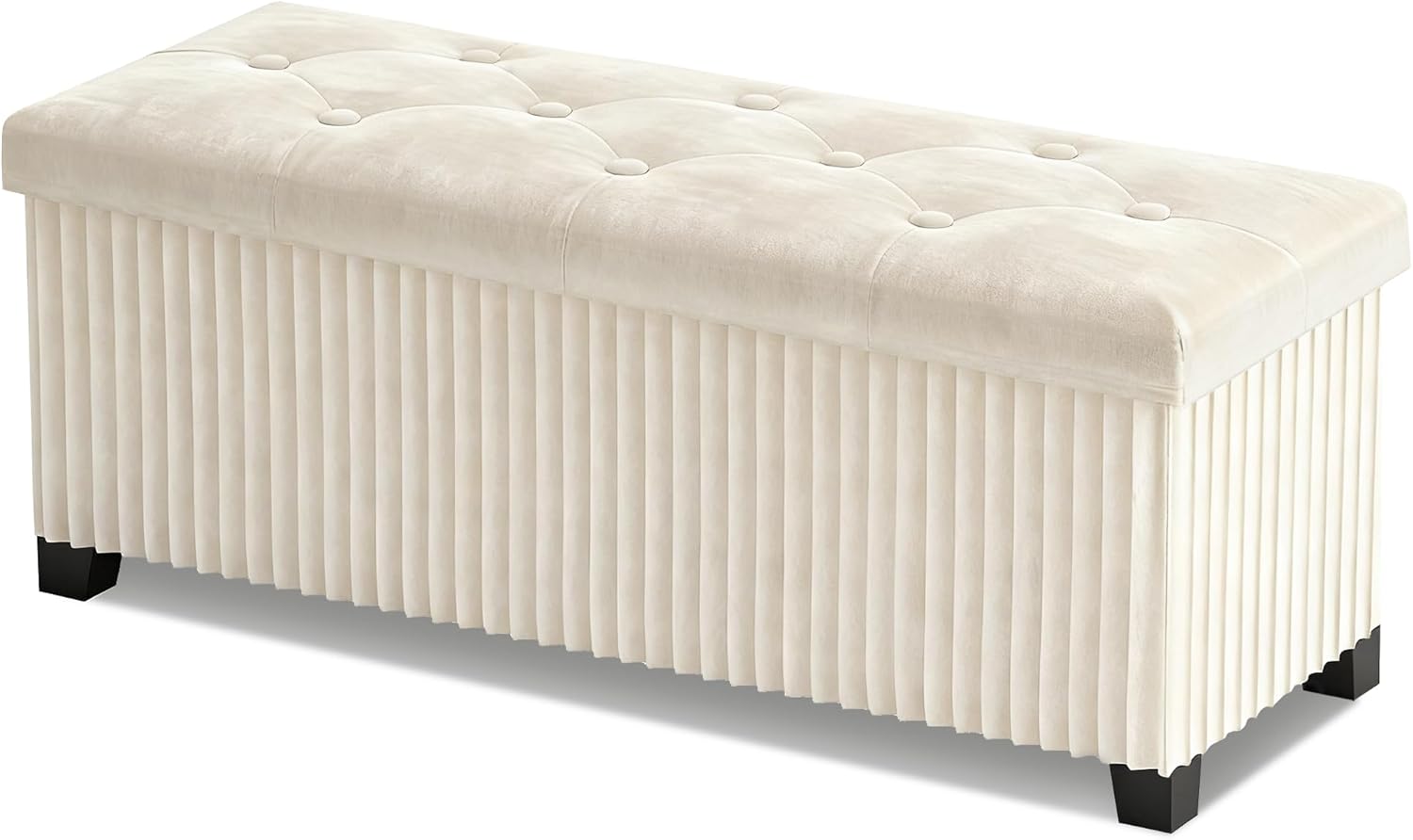 Storage Ottoman Bench, 43 Inch Foldable Ottoman with Legs, Velvet Foot Rest Stool, End of Bed