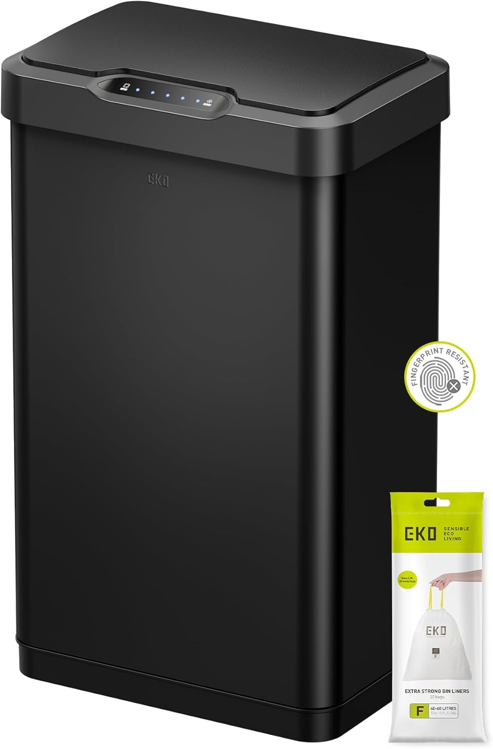 EKO Mirage-T 50 Liter / 13.2 Gallon Touchless Rectangular Motion Sensor Trash Can, Brushed
