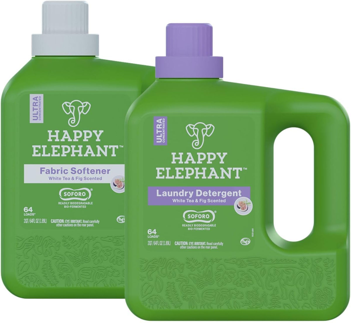 Happy Elephant Liquid Laundry Bundle, White Tea & Fig Scent, Natural Laundry Detergent & Fabric