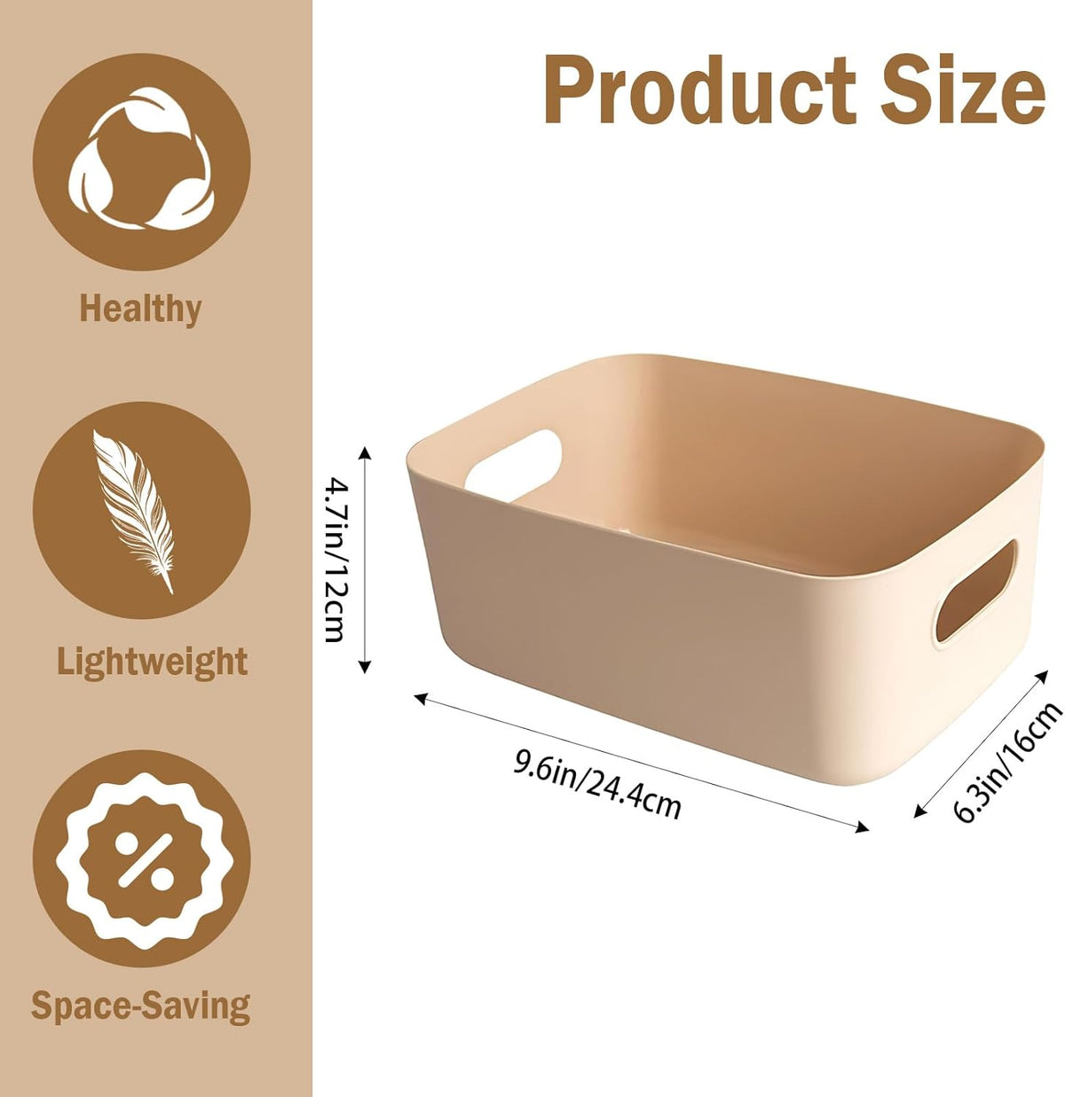 COVRA 2-Pack Plastic Storage Bins, Small Storage Baskets, Organizers for Home & Office, 9.6 x 6.3 x