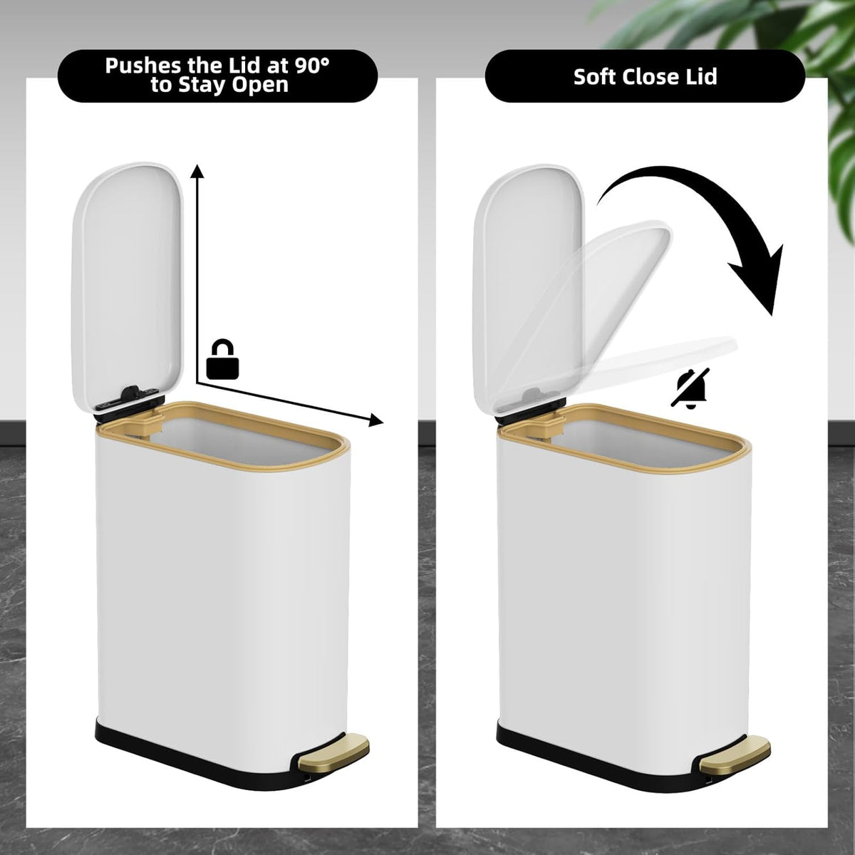 2.6 Gallon Slim Bathroom Trash Can with Soft Close Lid, 10L Stainless Steel Garbage Can with