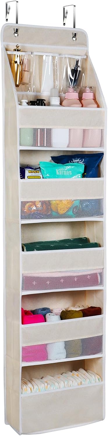 Univivi 6-Shelf Over Door Hanging Organizer Fabric Baby Door Storage with 5 Large Pockets and 3