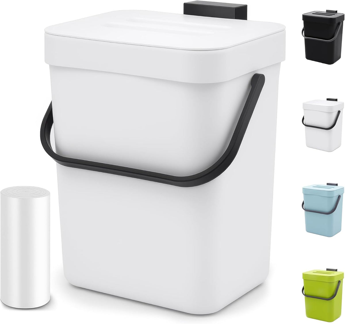 Indoor Compost Bin - 1.3 Gallons Hanging Small Trash Can with Lid for Kitchen Bathroom, Under Sink