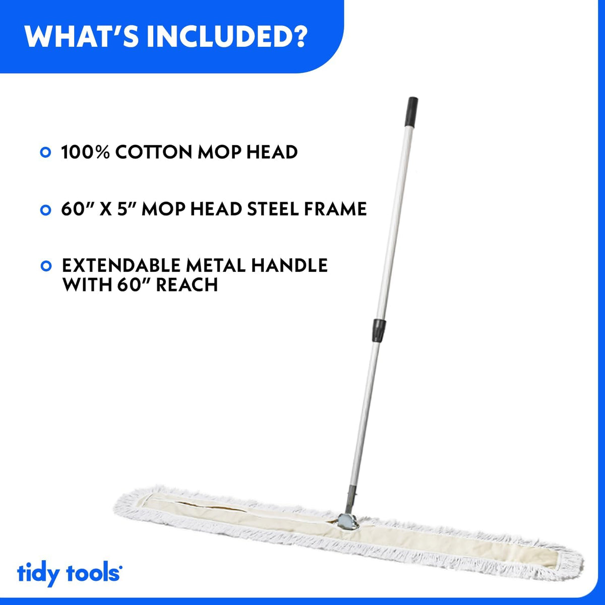 Commercial Dust Mop – 60 Inch Floor Sweeper for Hardwood, Reusable Cotton Mop Head, Extendable
