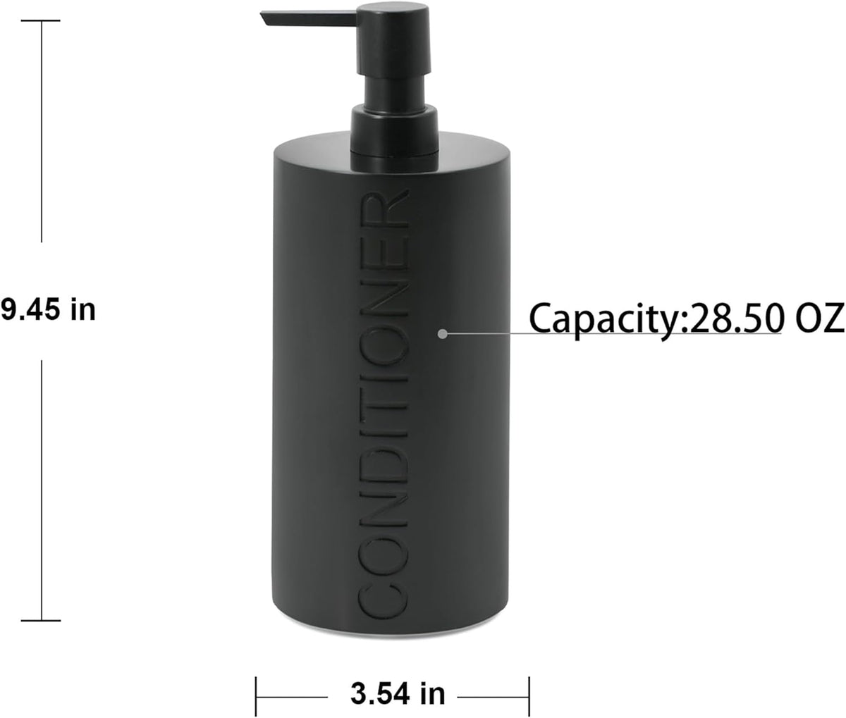 Matte Black Conditioner Dispenser Luxurious Refillable Pump Bottle with Black Resin Pump and