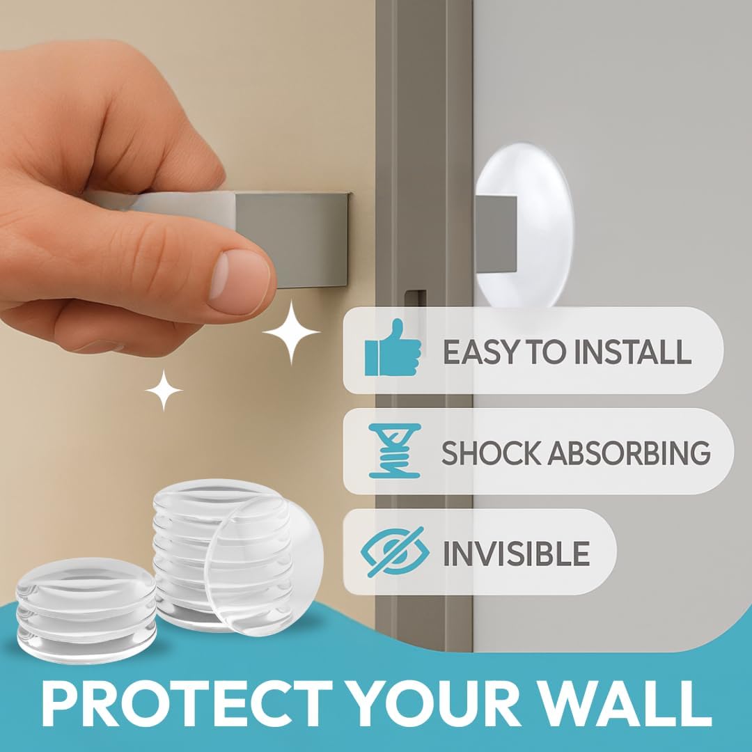 Strongest Home Wall & Door Handle Stopper 2" Set of 10 Pieces of Clear Rubber Door Knob, Round Wall