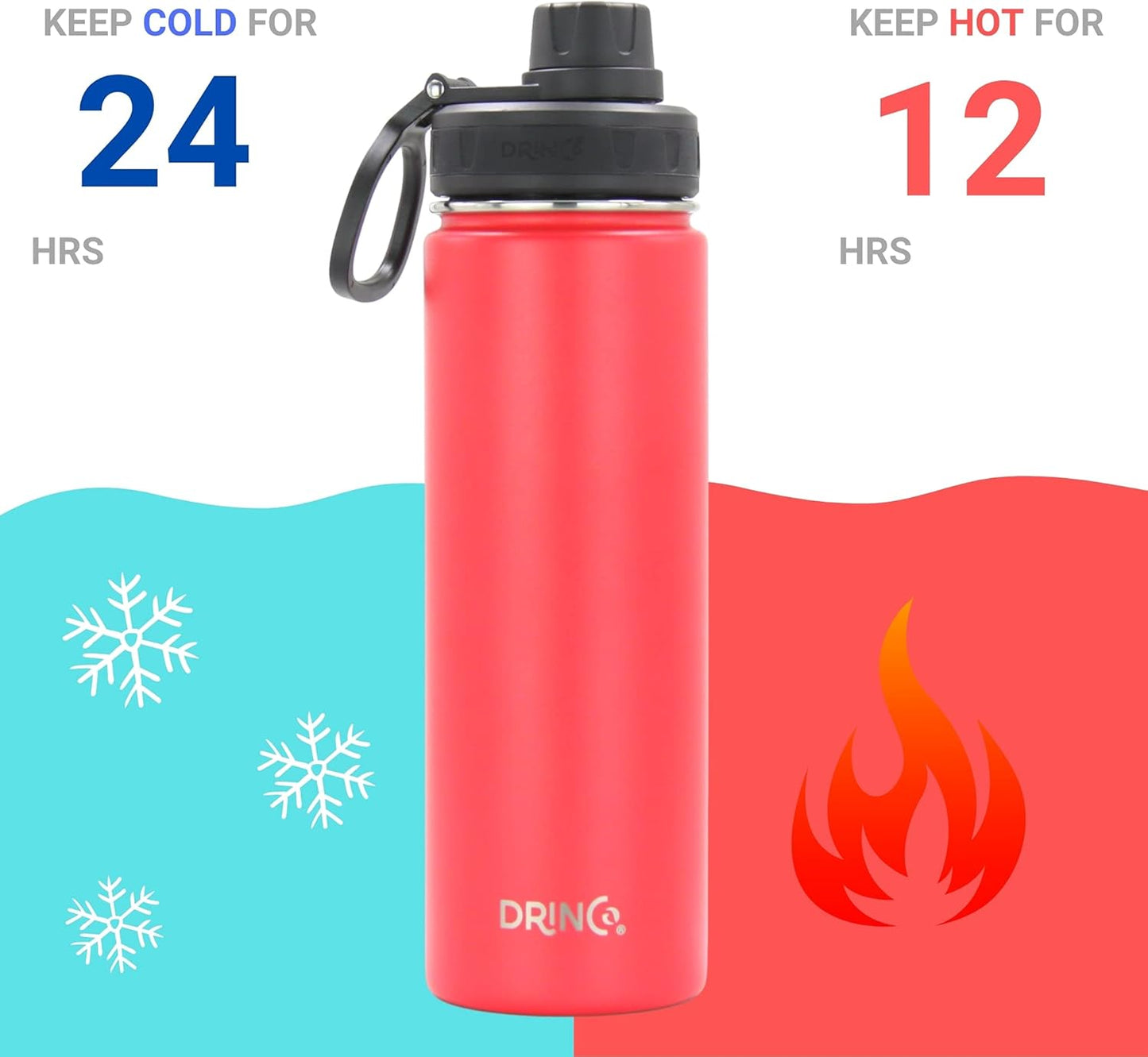 DRINCO Stainless Steel Water Bottle Spout Lid Vacuum Insulated Double Wall Water Bottle Wide Mouth