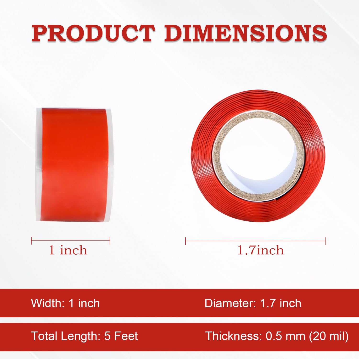 Self Fusing Silicone Tape 1 in x 5' Red Waterproof Rubber Leak Proof Sealing Silicone Rubber