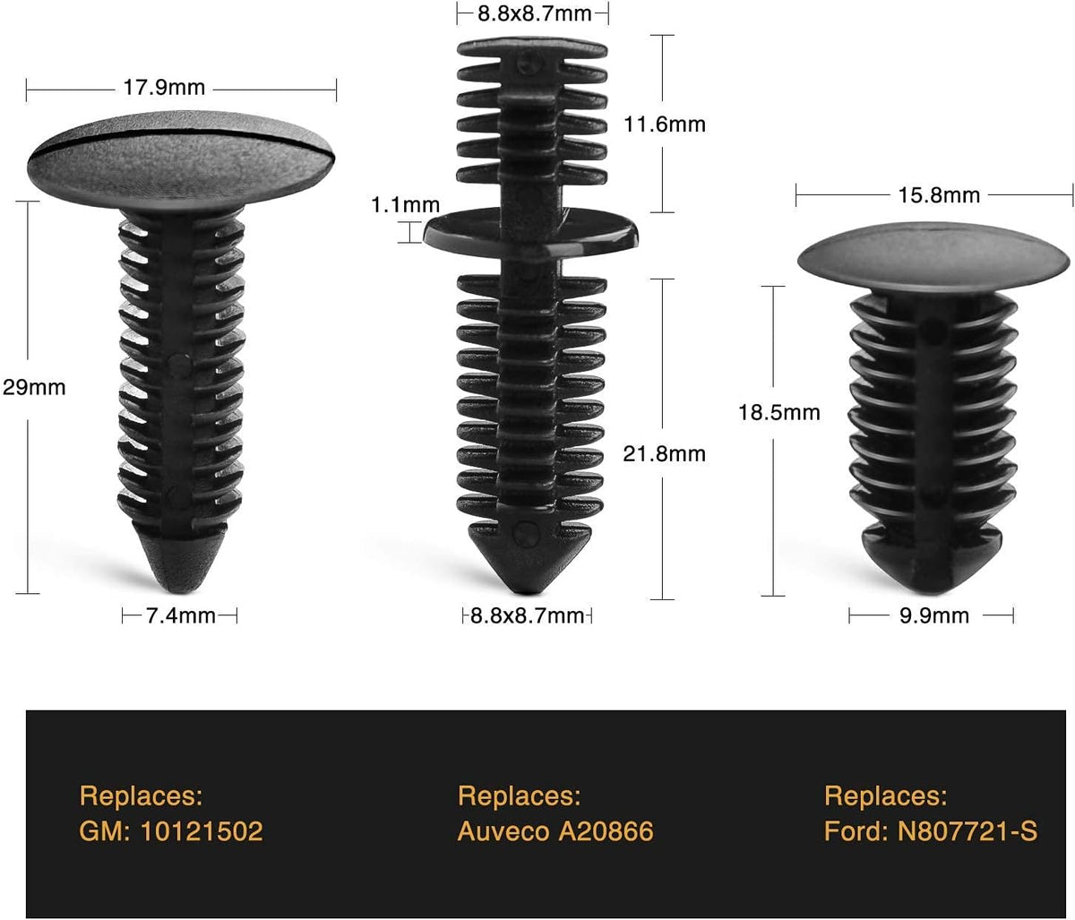 GOOACC 146PCS Nylon Bumper Shield Retainer & Double End Xmas Tree Retainers Clips Universal Auto
