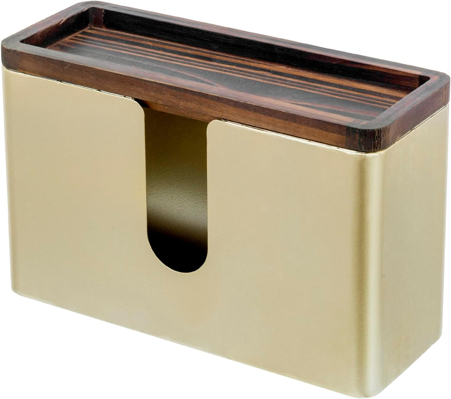 MyGift Deluxe Modern Brass Tone Metal Folded Commercial Paper Towel Holder with Burnt Solid Wood