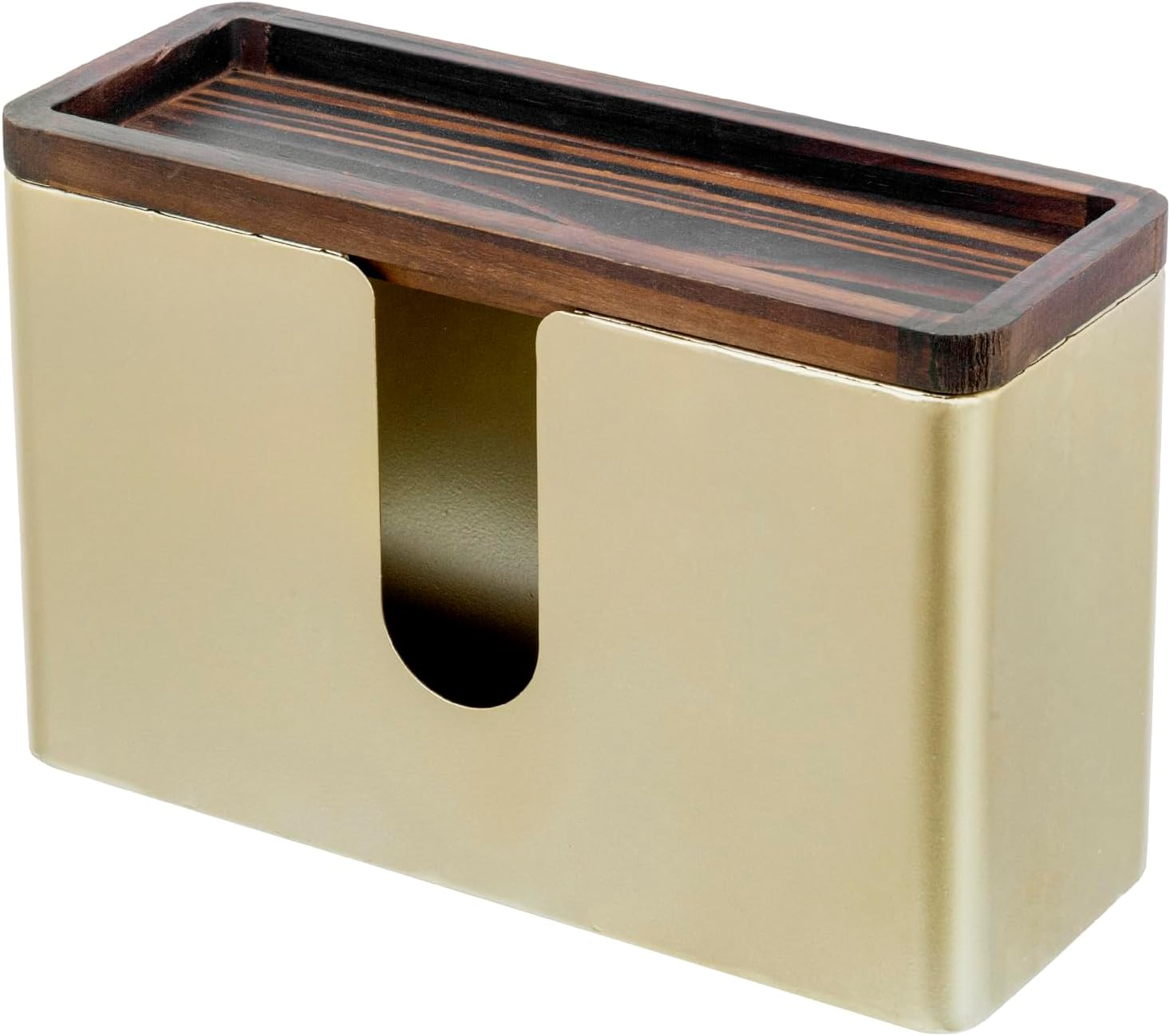 MyGift Deluxe Modern Brass Tone Metal Folded Commercial Paper Towel Holder with Burnt Solid Wood