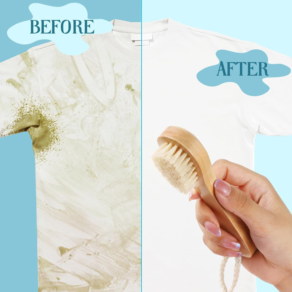 3 Pcs Wood Laundry Stain Brush Stain Remover Brushes with Boar Bristle Small Stain Brush for