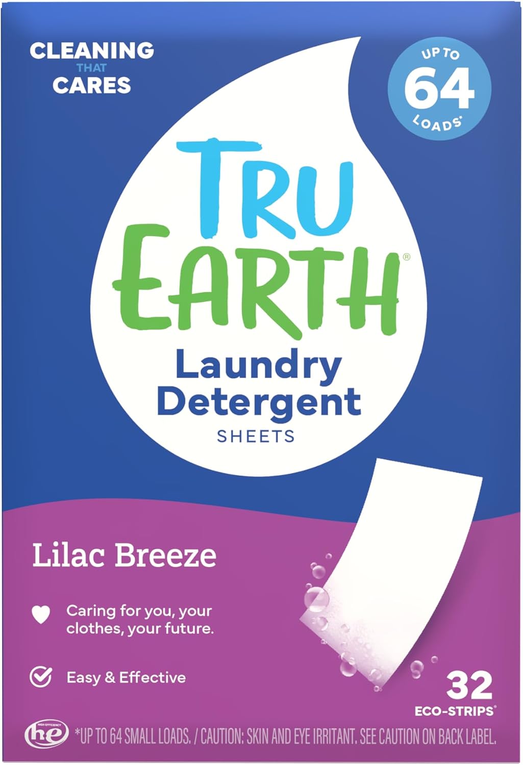 Tru Earth Compact Dry Laundry Detergent - Up to 64 Loads (32 Sheets) - Paraben-Free - Original