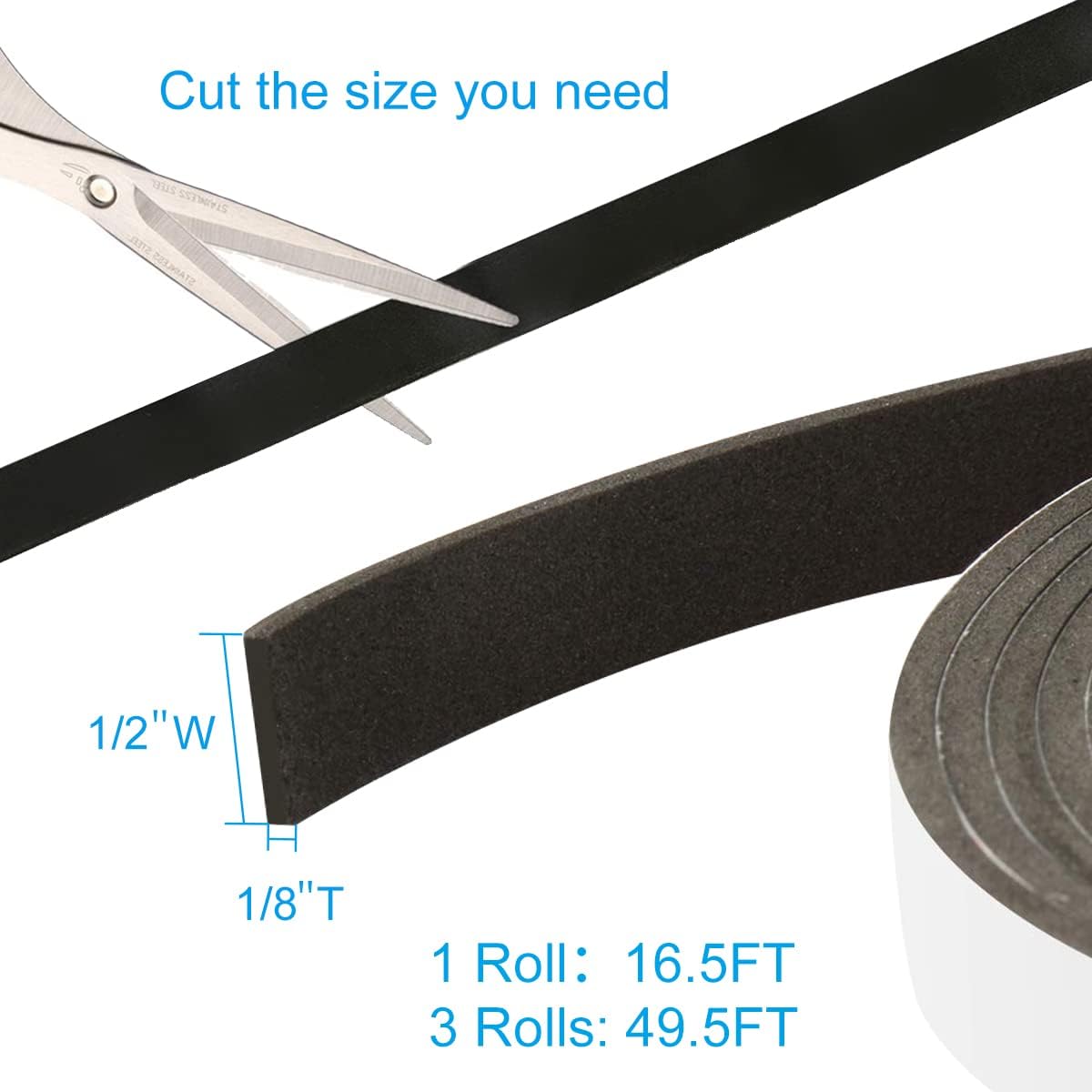 Seal Foam Tape,1/2 Inch W x 1/8 Inch T Weather Stripping for Door and Window,High Density Single