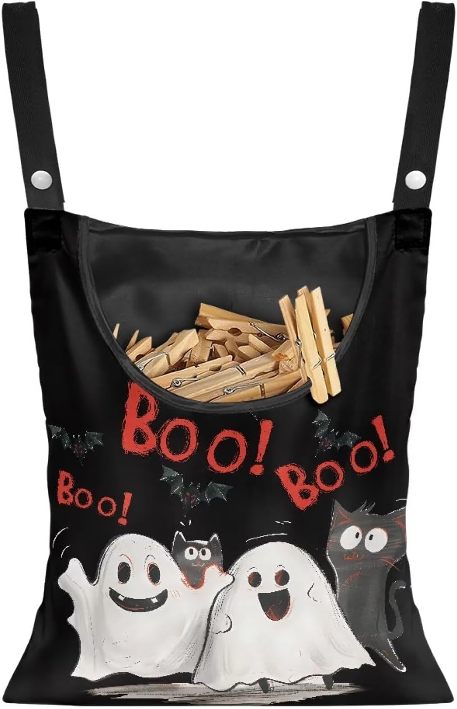 Cute Ghost Clothespin Bag Laundry Hanging Storage Organizer with Rope Clothespin Holder with an