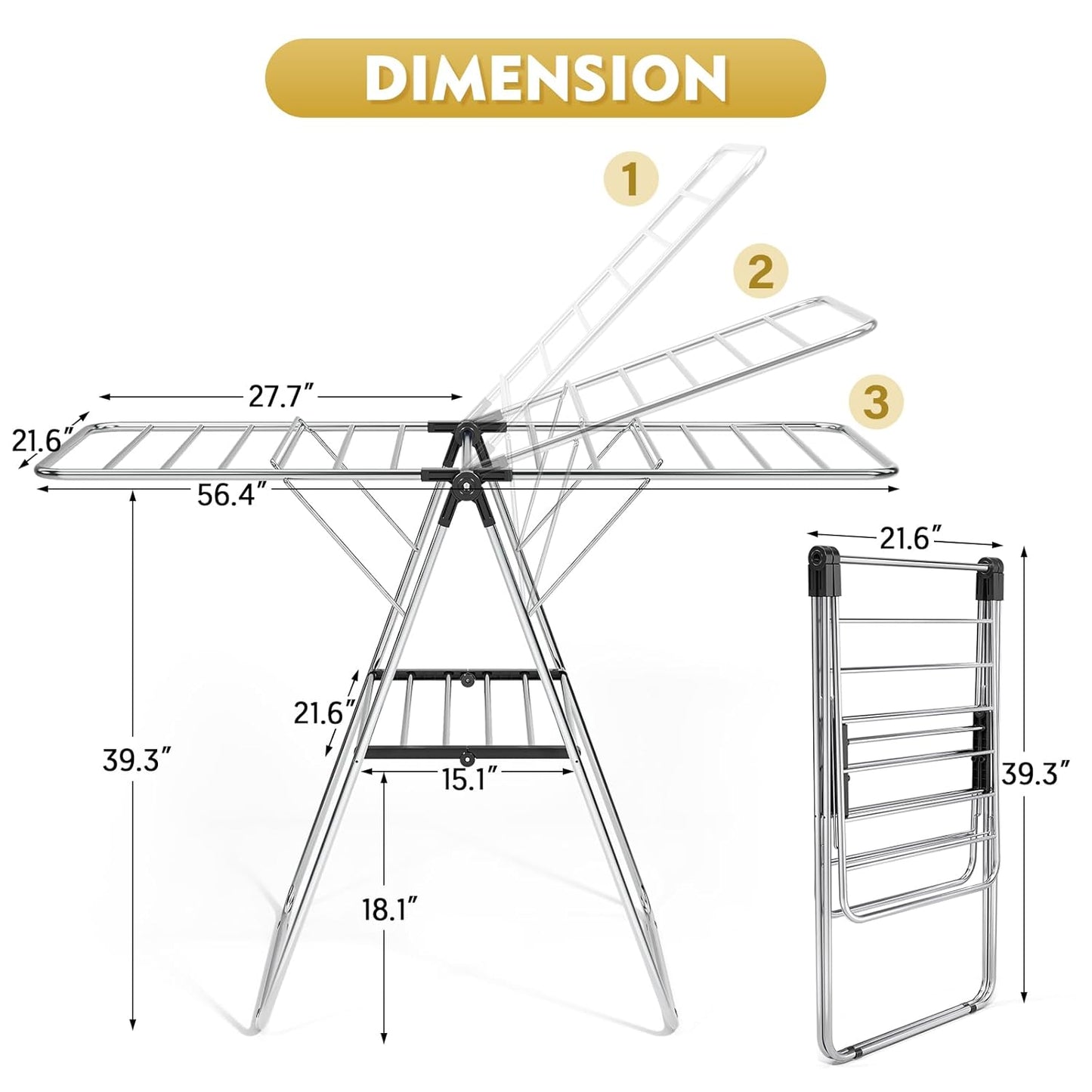 APEXCHASER Clothes Drying Rack, Drying Rack Clothing with Height-Adjustable, Foldable Gullwings