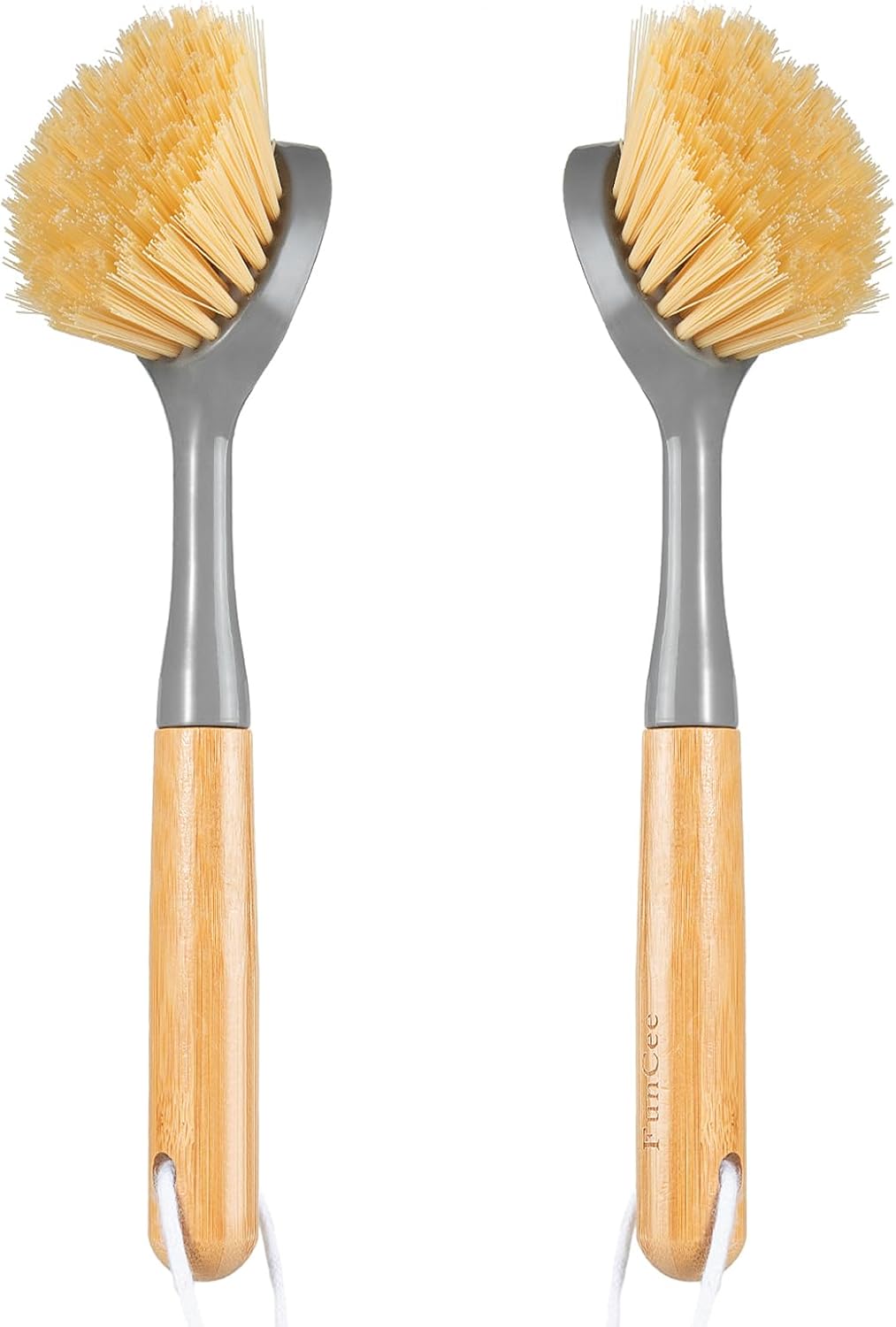 2 Pack Dish Brushes with Bamboo Handle, Kitchen Dish Scrubber Built-in Scraper, Scrub Brush for