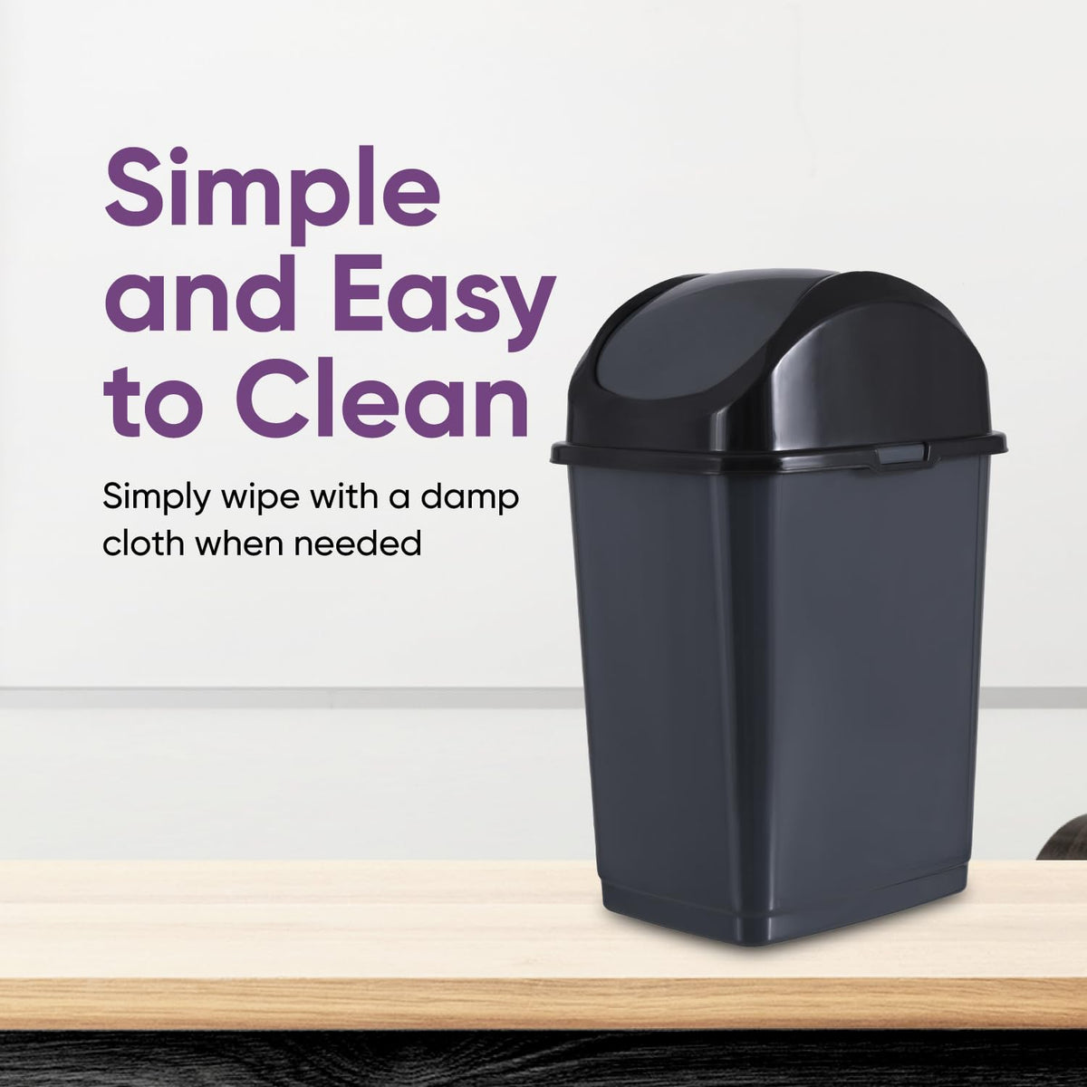 Superio Small 2.5 Gallon Plastic Trash Can with Swing Top Lid, Compact, Slim Waste Bin for Under