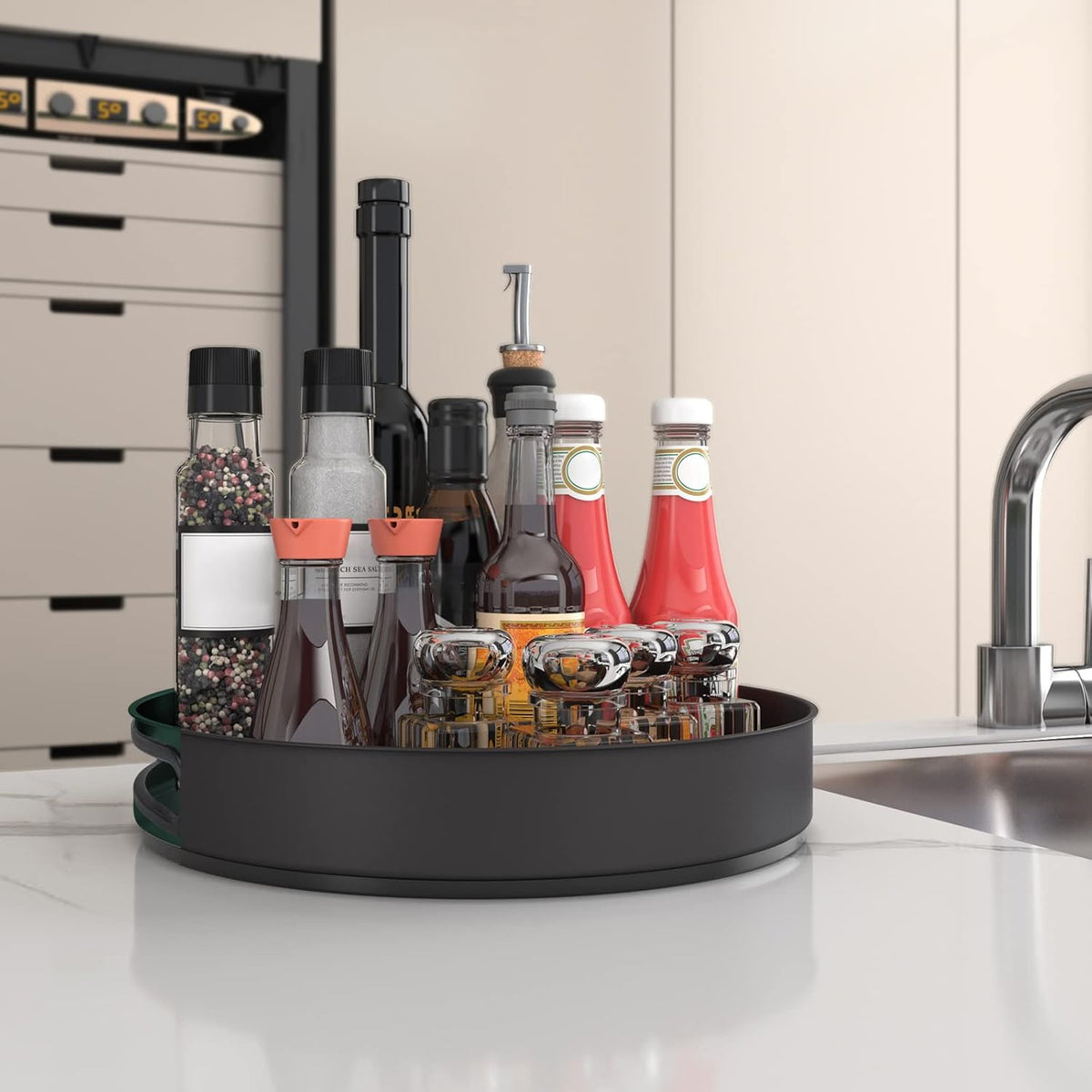 VAEHOLD Lazy Susan Stainless Steel Spice Rack Turntable for Pantry Cabinet - Decorative Trays