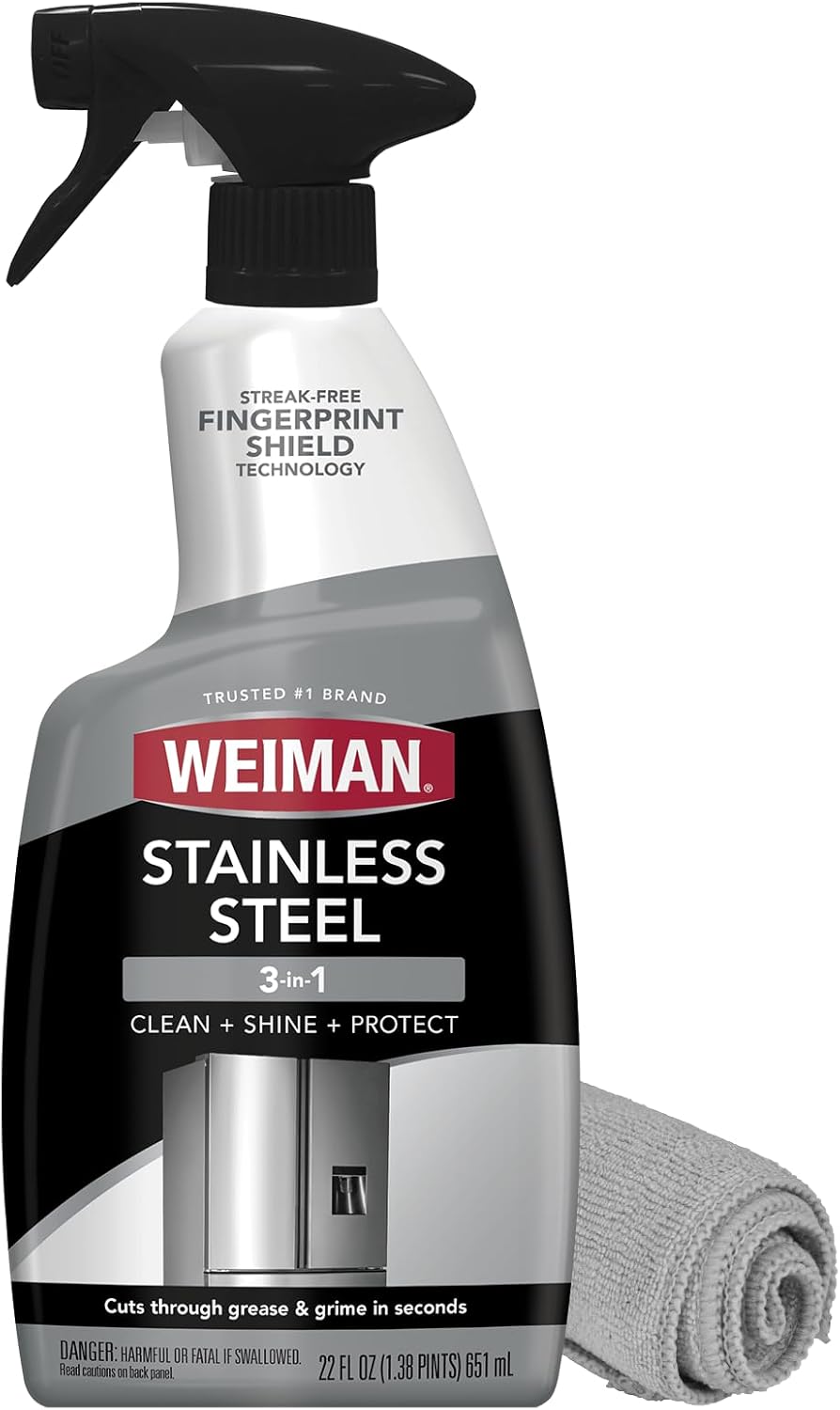 Weiman Stainless Steel Cleaner and Polish - Microfiber Cloth - Protects Appliances from