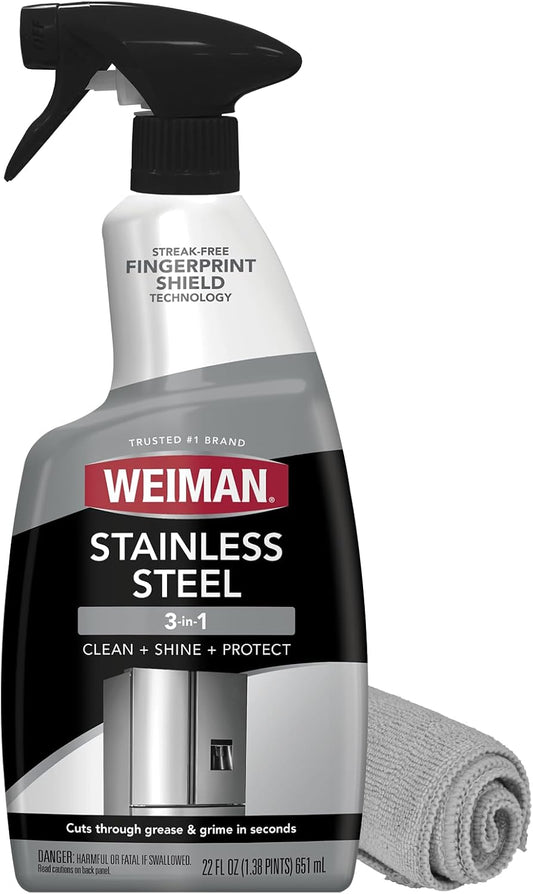 Weiman Stainless Steel Cleaner and Polish - Microfiber Cloth - Protects Appliances from