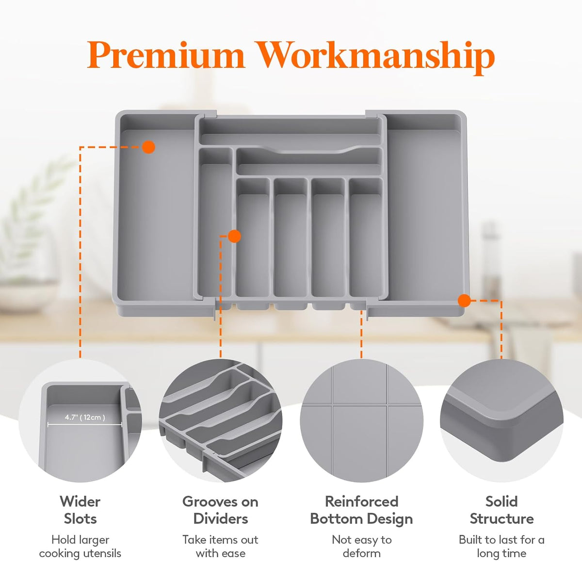 Lifewit Silverware Drawer Organizer, Expandable Utensil Organizer for Kitchen Drawers, Adjustable