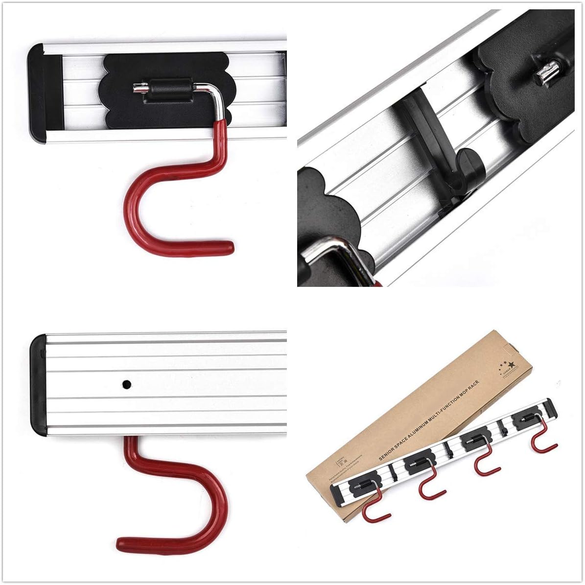 QBOSO Wall Mounted Mop and Broom Holder Stainless Steel S Type Broom Rack Anti-Slip Mop Organizer