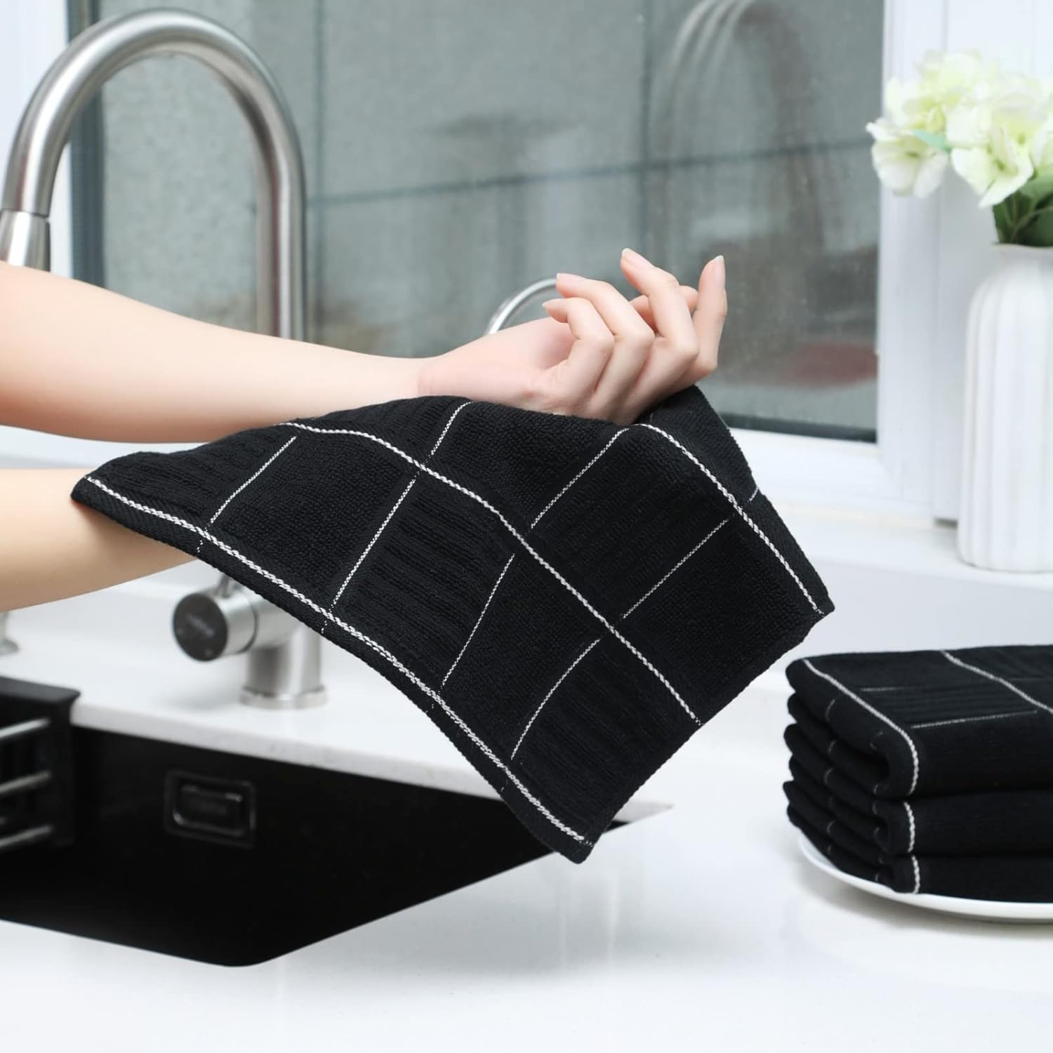 Glynniss Kitchen Towels and Dishcloths Set, Absorbent Dish Towels and Dish Cloths Set for Washing