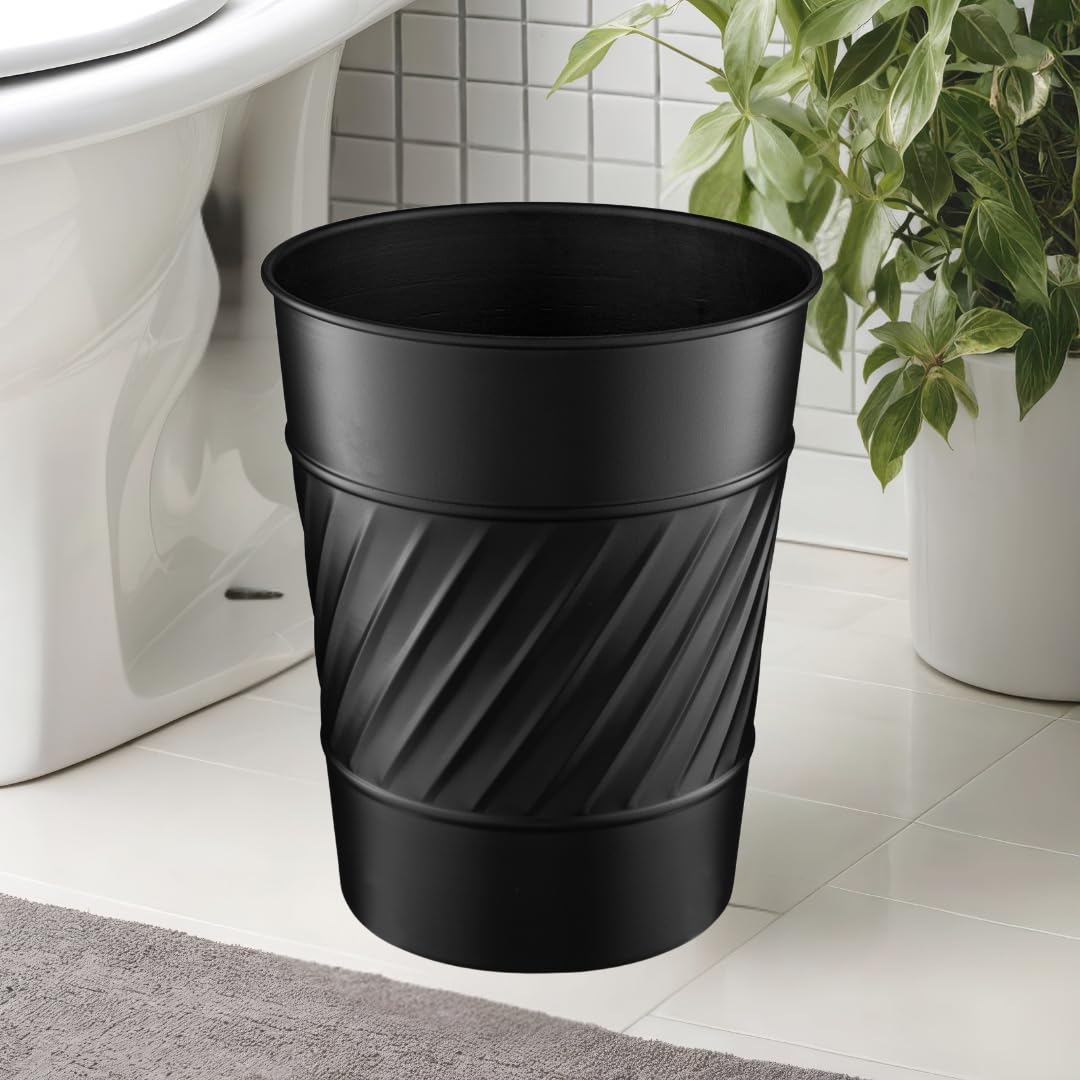 Monarch Abode Black Handcrafted Wave Embossed Metal Wastebasket for Home Office Bedroom, Decorative