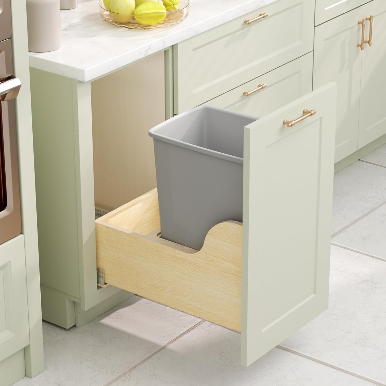 35 Quart Plastic Trash Can, Under Canbinet Waste Bin, 9-Gallons Slim Trash Can for Kitchen Bedroom