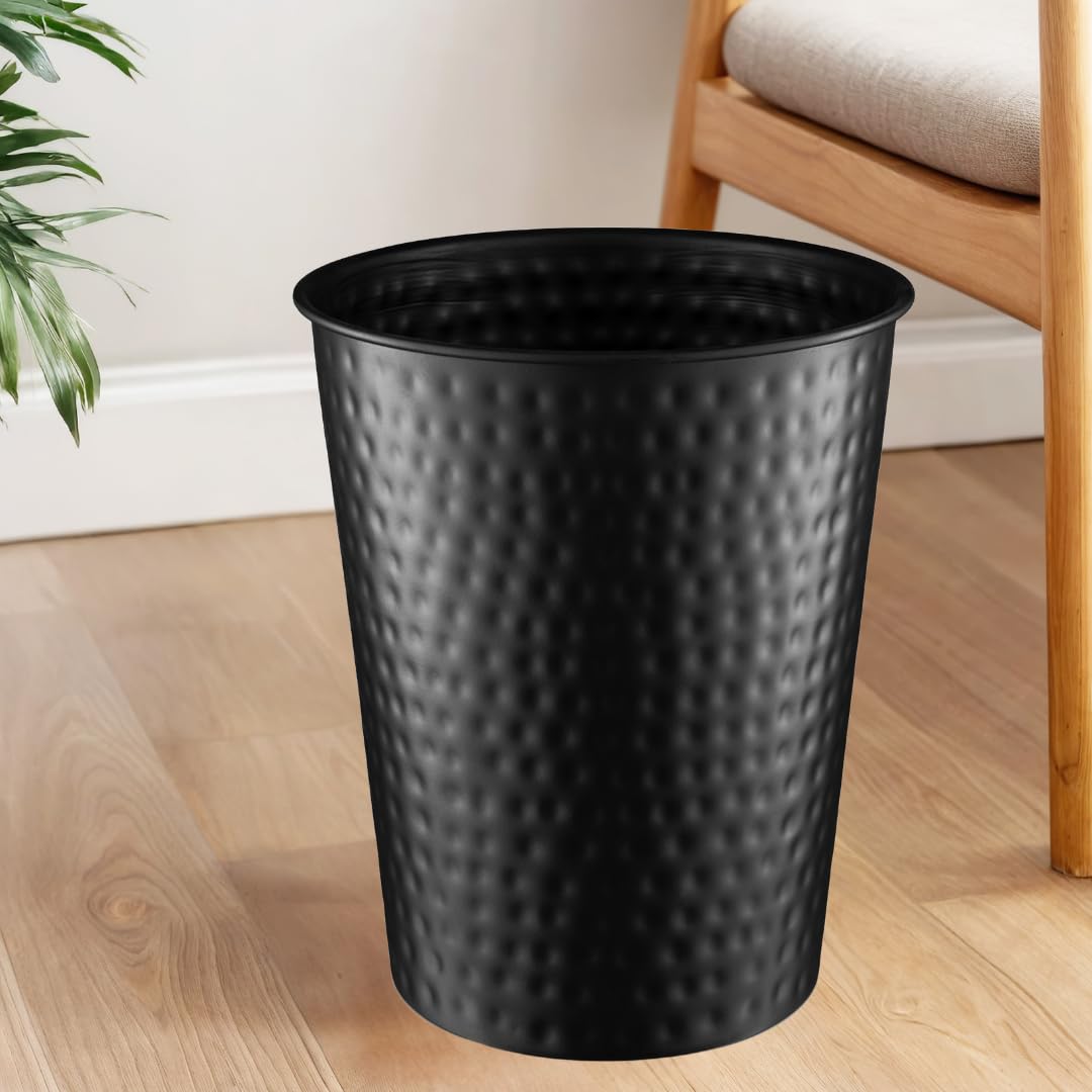 Monarch Abode Black Hand Hammered Metal Wastebasket for Home Office Bedroom, Decorative Waste