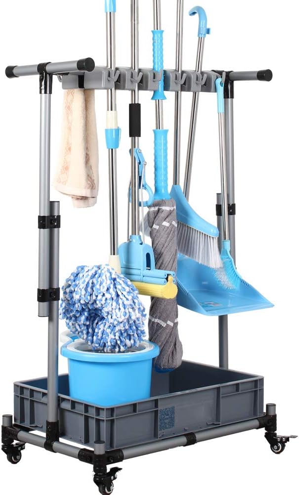 Broom And Mop Holder Put Wet Movable Floor-Mounted Mop Rack Floor Standing Cleaning Tool Cart