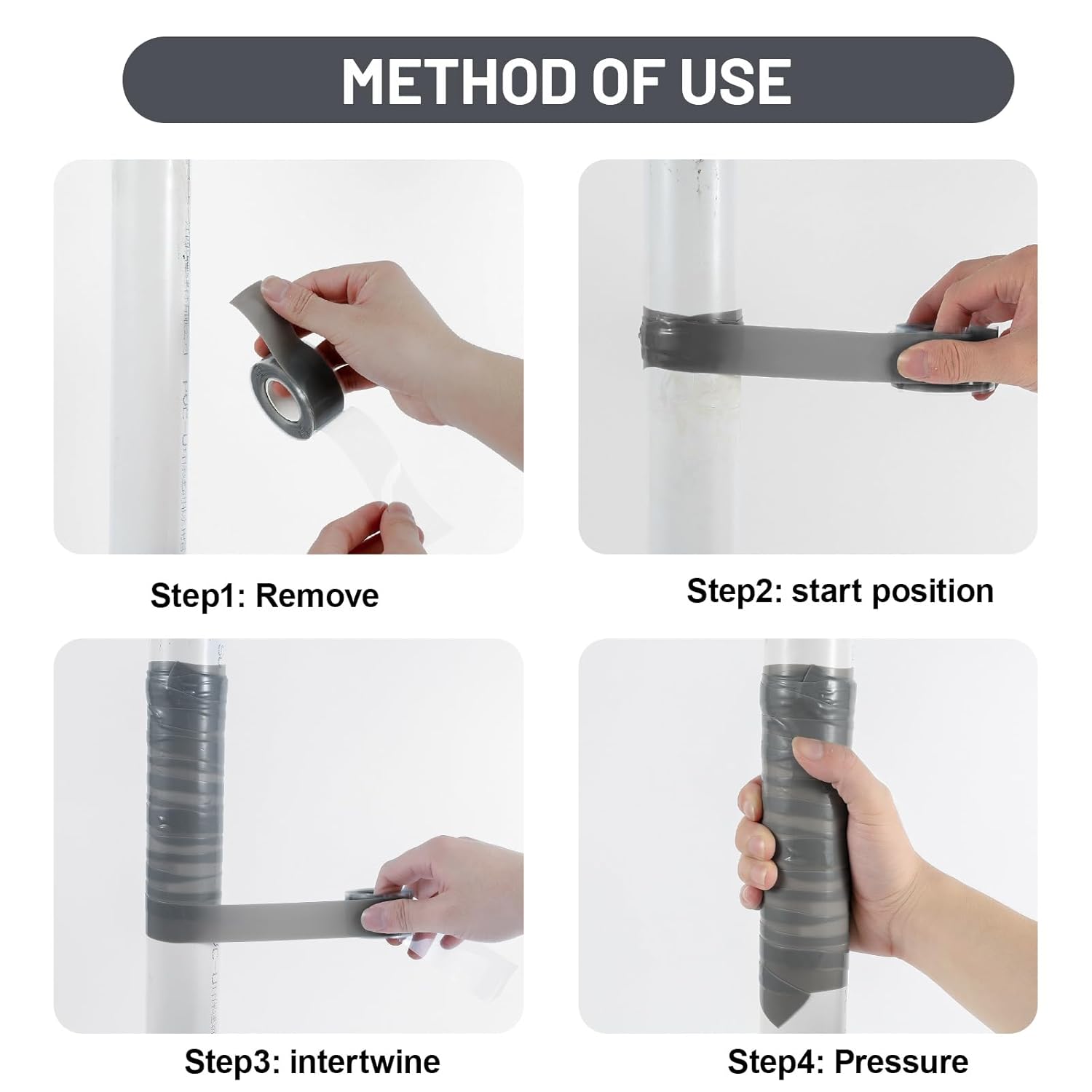 Self Fusing Silicone Tape 4 Rolls 1 in x 10' Grey Waterproof Rescue Tape Rubber Leak Silicone