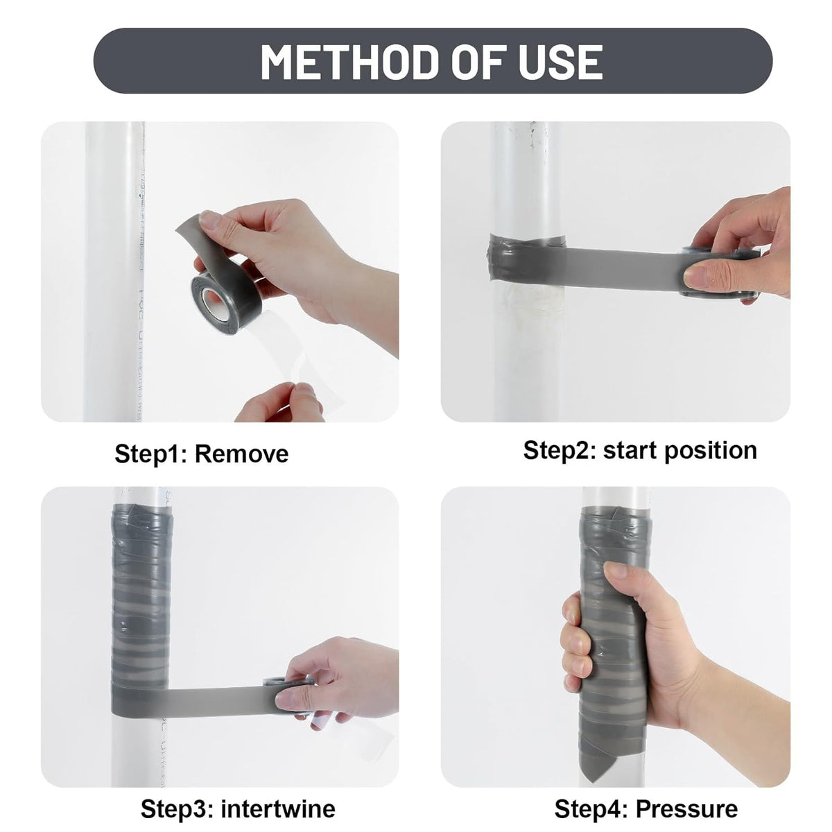 Self Fusing Silicone Tape 2 Rolls 1 in x 10' Grey Waterproof Rescue Tape Rubber Leak Silicone