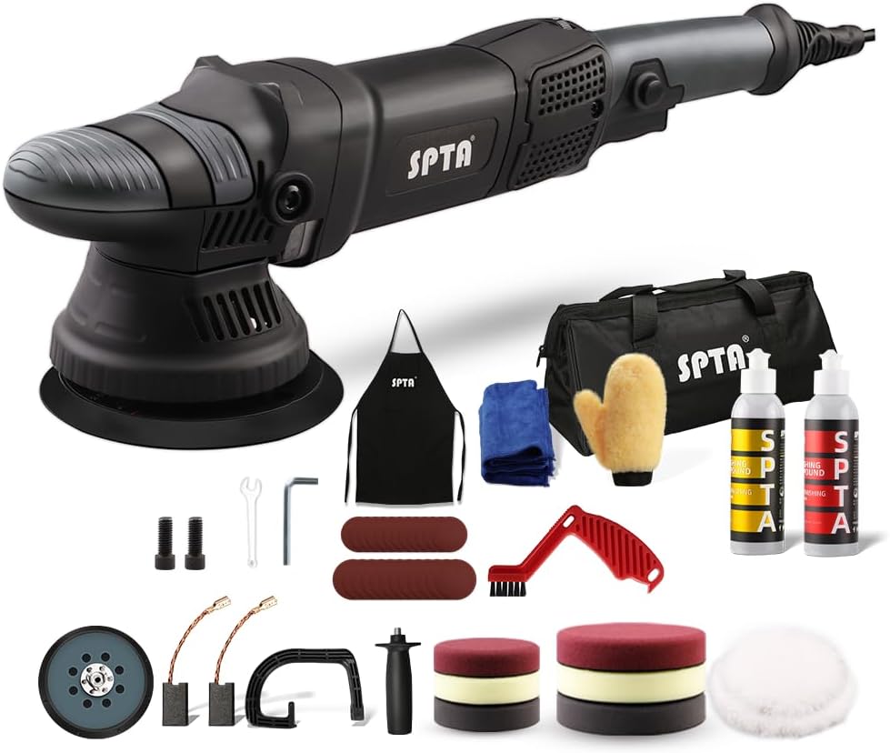 Buffer Polisher, SPTA 5-Inch 125mm Dual Action Random Orbital Car Polisher,Car Detailing Kit, 4Pcs