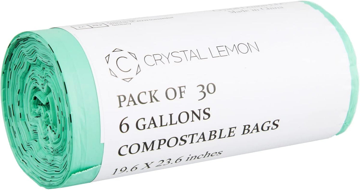 Crystal Lemon 30-Count Biodegradable 6 Gallon Bags, Heavy Duty and Unscented – Ideal for Kitchen