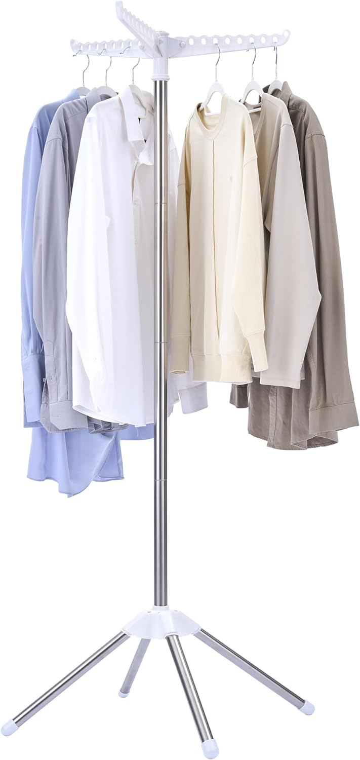 Clothes Drying Rack Foldable, 59 inch Tripod Laundry Drying Rack Indoor with Rotating Clothes Rail