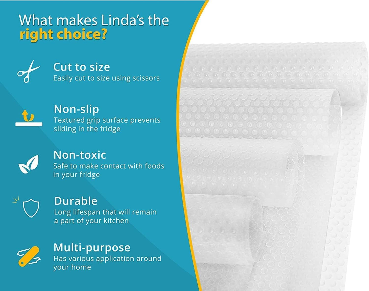 Refrigerator Liners for Shelves (8 Pack) by Linda’s Essentials - Non-Adhesive Drawer and Shelf