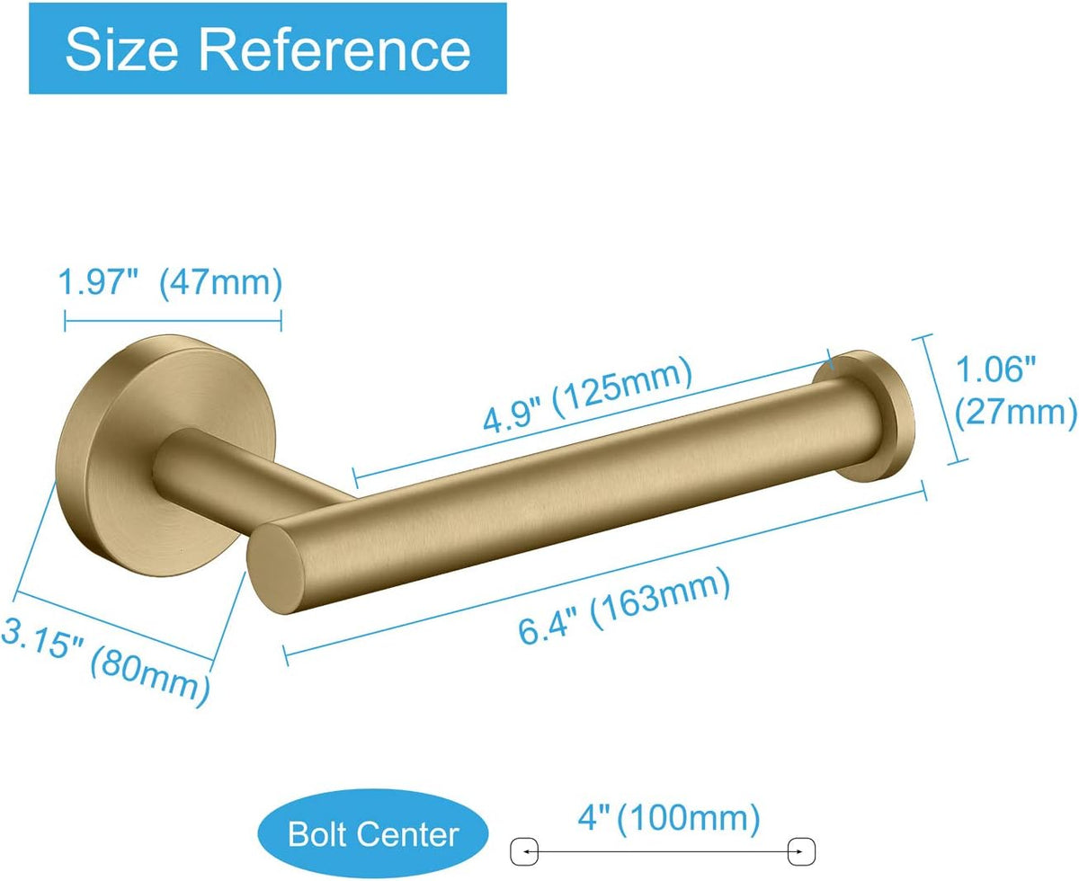 TASTOS Toilet Paper Holder SUS304 Stainless Steel Round Size Brushed Gold 2 Pack