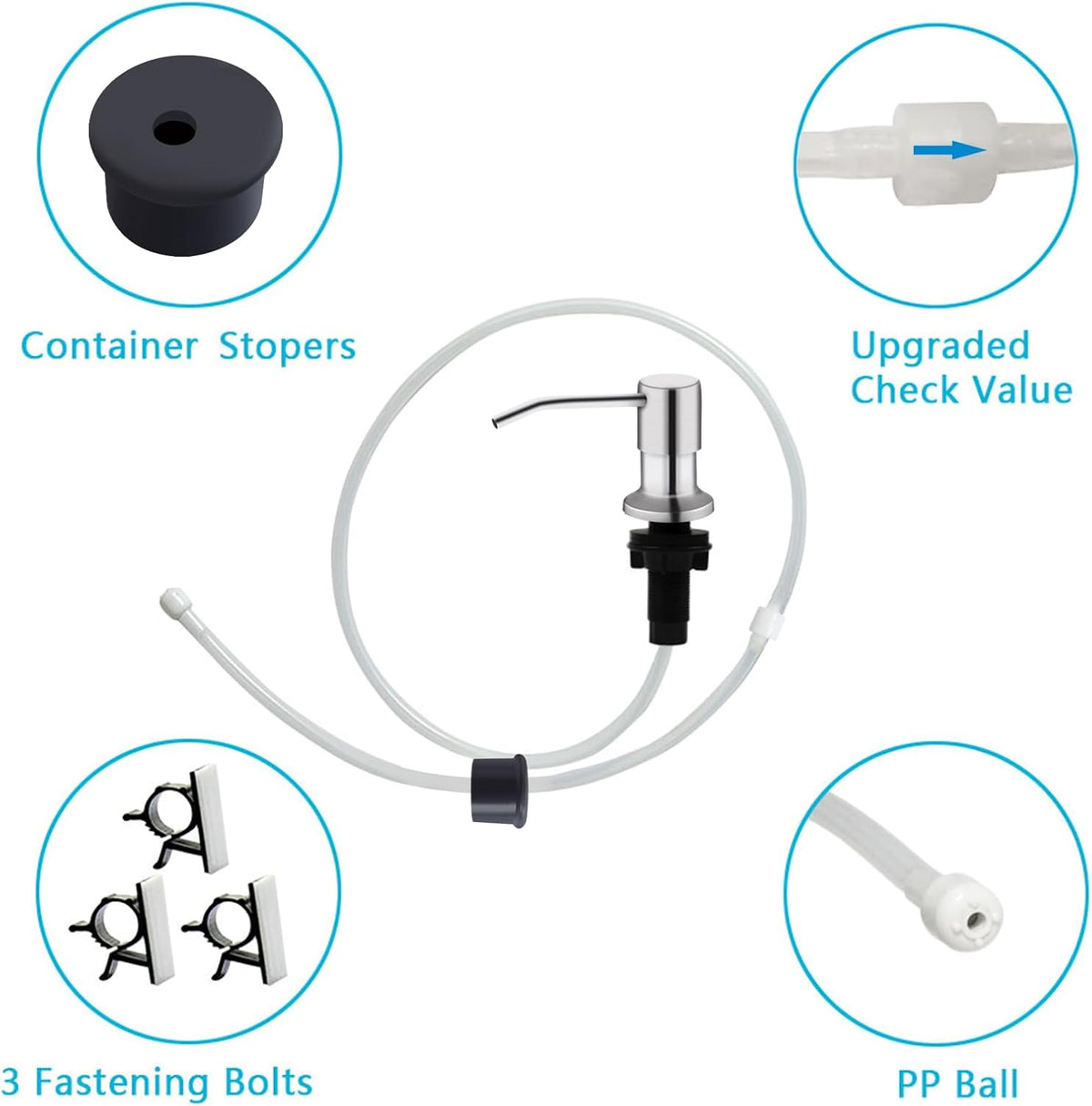 Kitchen Sink Soap Dispenser, Brushed Nickel Countertop Soap Dispenser Pump, 47" Silicone Extension