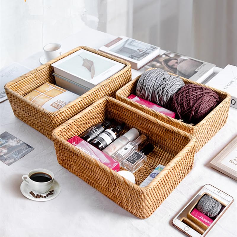Rattan Storage Baskets, Wicker Baskets for Organizing, Hand Woven Fruit Basket, Decorative Baskets